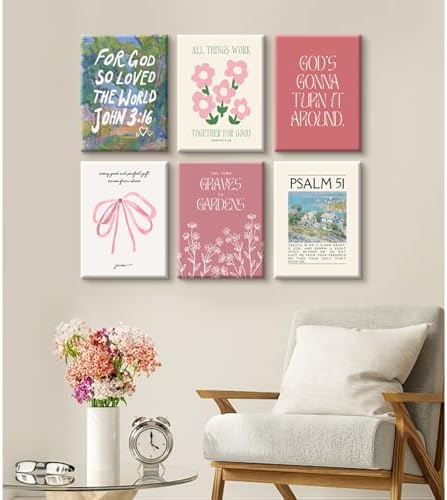 Christian Wall Art Coquette Aesthetic Decor Poster Pink Bow Canvas Wall Art Bible Verse Scripture Poster Religious Floral Prints Picture Christian Artwork for Living Room Bedroom 12x16x6 Ready to Hang - Image 7