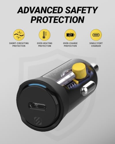 Scosche CPDC20 PowerVolt 20-Watt Certified USB Type-C Fast Car Charger with Power Delivery 3.0 for All USB-C Devices