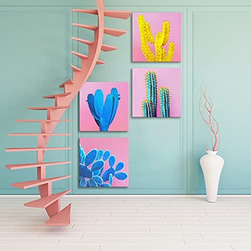 Cactus Wall Art Colorful Succulent Wall Decor Desert Plant Canvas Pictures Pop Mexican Decor Bathroom Kitchen Artwork Boho Poster Bright Pink Painting for Living Room Bedroom Home Decoration 12x12” 4 - Image 5
