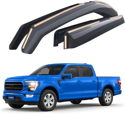 Goodyear Shatterproof in-Channel Window Deflectors for Ford F150 2021-2026 SuperCrew, Rain Guards, Window Visors for Cars, Vent Deflector, Car Accessories, 4 pcs - GY009014