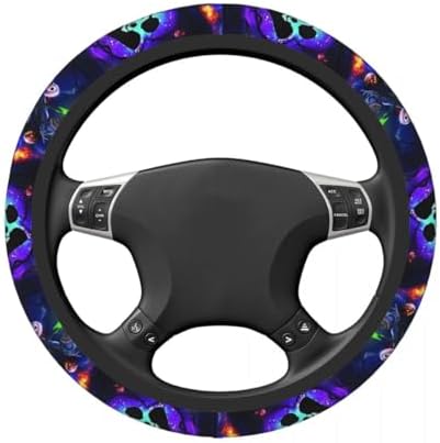 Halloween Jack and Sally Horror Nightmare Christmas Steering Wheel Cover for Women, Neoprene Anti-Slip Universal 15 inch Car Steering Wheel, Anime Car Accessories for Vehicle SUV (Xmas 1)