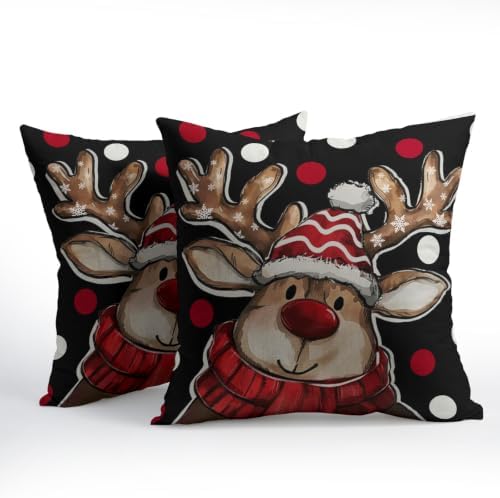 Merry Christmas Reindeer Pillow Covers 18x18 Set of 2 Highly Absorbent - Image 2