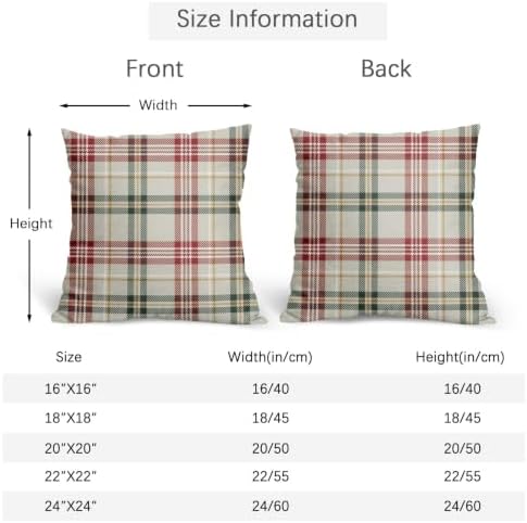 Christmas Plaid Pillow Covers 18x18 Set of 2 Cream Highly Absorbent - Image 4