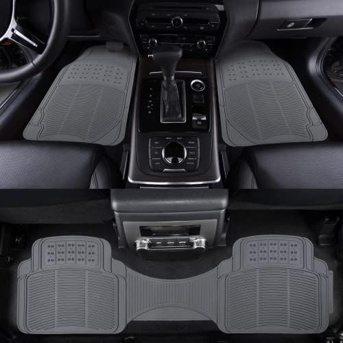 Amazon Basics Universal PVC Faux Rubber Car Floor Mats, Anti-Slip, All Weather Protection, Waterproof Flexible Trim to Fit for 95% Automotive SUV Sedans Trucks, Charcoal Pure Grey, Pack of 3