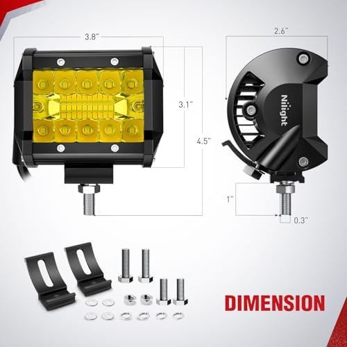 Nilight 2 PCS 4 Inch 60 W LED Light Pods Yellow Spot Flood Combo Beam