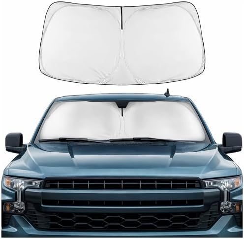 Motor Trend Custom Fit GMC Sierra & Chevy Silverado Windshield Sun Shade - Fits All (2019-2026) Trims - Car Windshield Sunshade Sierra & Silverado Accessories - Automotive Interior Protection