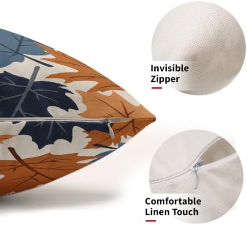 Fall Pillow Covers 12x20 Set of 2 Burnt Orange Blue Maple Leaf - Image 2