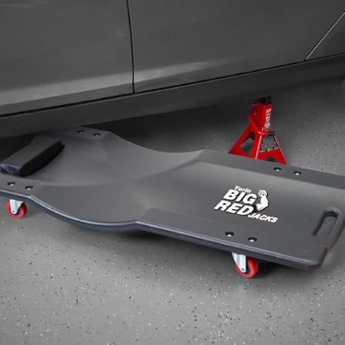 Big RED Torin 36" Rolling Garage Creeper, Shop Creeper Blow Molded Plastic Mechanic Cart with Padded Headrest with 4 Casters, 250 LBS, Black - Image 7