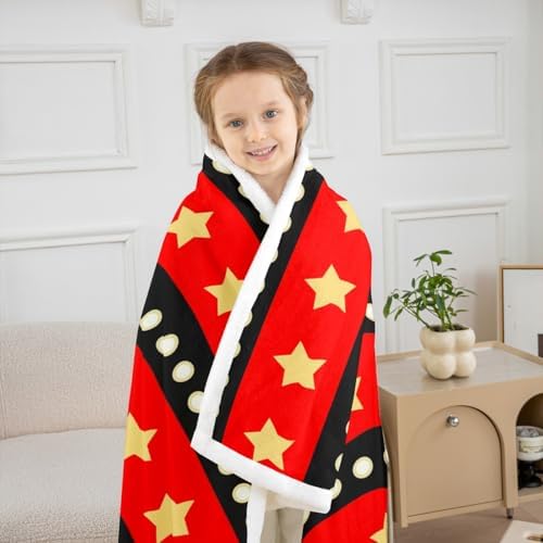 Castle Fairy Movie Throw Blanket Star Dots Stripe Fleece Flannel Blankets Kids Boys Girls Room Decor Theater Retro Style Bed Blankets for Bed Sofa Couch Red Yellow Black Plush Blanket Queen 90"x90" - Image 3