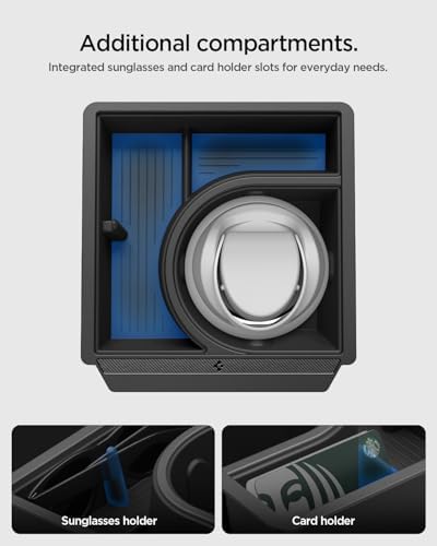 Spigen Center Console Organizer [with Cup Holder & Sunglass Holder] for Tesla Model Y Juniper & Model Y L (Premium & Performance 2026/2025), Cup Holder Expander for 32oz 40oz Owala, Hydro Flask, Yeti