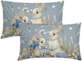 Easter Pillow Covers 12x20 Set of 2 Spring Throw Pillow Covers Rustic Cute Bunny Rabbit Pillowcase Linen Decoration Farmhouse Soft Decorative Blue Cushion Case Couch for Indoor Outdoor Home Decor by Unknown