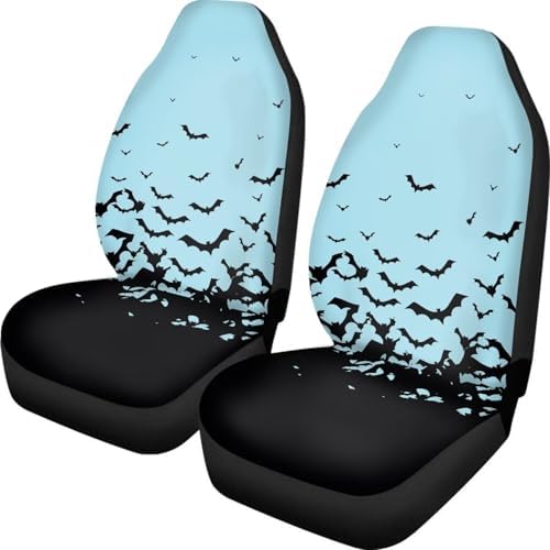Aqua Black Bat Halloween Print 2 PCS Cool Graphic Car Seat Covers Unique Print Front Auto Seat Cover,Car Bucket Seats Protector Covers Universal fit for SUV Sedan Van
