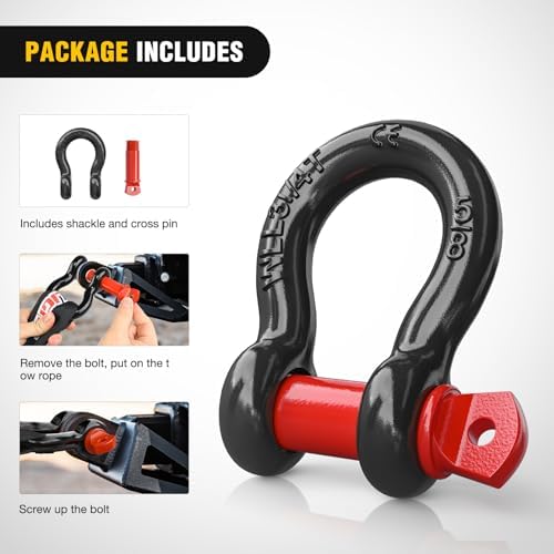 Nilight 4 PCS Small 5/8" D-Ring Shackles | 3.25 Ton (7165 lbs) Capacity Heavy Duty Off-Road Recovery Shackle Kit for Cars and Other Applications for Tie Downs Towing Black & red