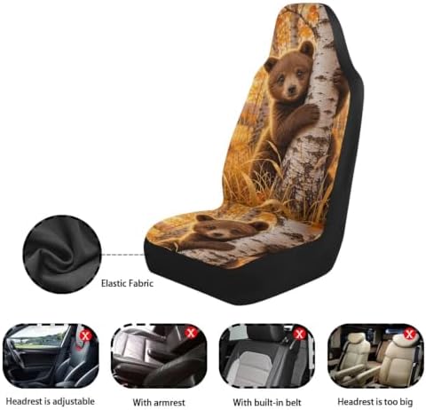 Talayituse Hunting Camo Forest Bear Print Car Seat Cover Front Seats Only Full Set of 2, Universal Bucket High Back Car Front Seat Covers Autumn Decor