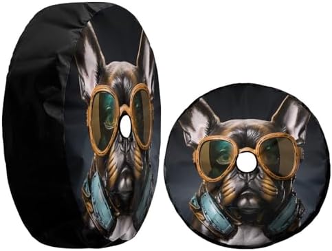 Delerain French Bulldog Sunglass Spare Tire Cover with Backup Camera Hole for Jeep RV Trailer SUV Truck and Many Vehicle, Wheel Covers Sun Protector Waterproof (15 Inch for Diameter 27"-29") - Image 3