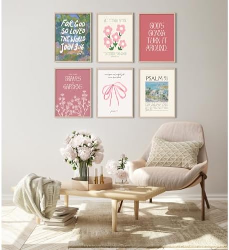 Bible Verse Wall Art Christian Canvas Wall Decor Aesthetic Scripture Wall Art Preppy Religious Posters Jesus Painting Floral Bow Pictures Vintage Prints for Living Room Bedroom 8x10x6 Inch Unframed - Image 6