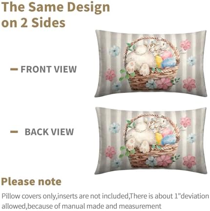 Easter Pillow Covers 12x20 Set of 2 Spring Throw Pillow Covers Rustic Cute Bunny Gray Pillowcase Linen Decoration Farmhouse Soft Decorative Eggs Cushion Case Couch for Indoor Outdoor Home Decor - Image 6