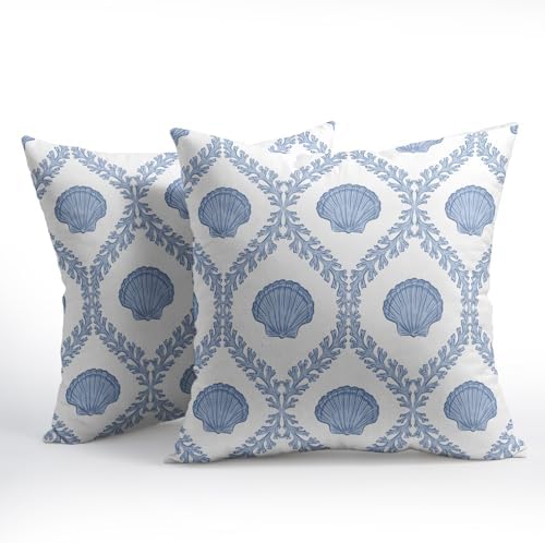 Light Blue Coastal Pillow Covers 24x24 Set of 2 Ocean Coral Shell Pattern Outdoor Decorative Linen Summer Throw Pillows Cases with Zipper Cushion Cover Rustic Decoration Farmhouse Sofa Couch Bed Decor - Image 7