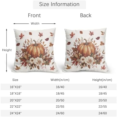Fall Pumpkin Pillow Covers 24x24 Set of 2 Burnt Orange Maple Leaves Floral Outdoor Throw Pillows Covers Thanksgiving Rustic Decorative Farmhouse Cushion Case for Living Room Couch Sofa - Image 4