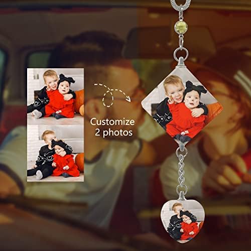 Car Hanging Photo Frame Custom 2 Pictures Car Rearview Mirror Ornaments Personalized Crystal Ornaments Car Mirror Car Decoration Car Daddy Day Best Gift Hanging - Image 3