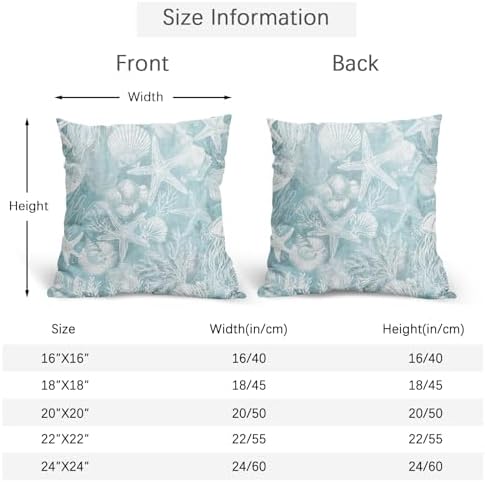 Summer Pillow Covers 22x22 Inch Set of 2, Teal Blue Throw Pillow Covers Ocean Beach Pillowcase, Coral Starfish Decorative Seasonal Cushion Case Couch for Indoor Outdoor Home Decor - Image 4