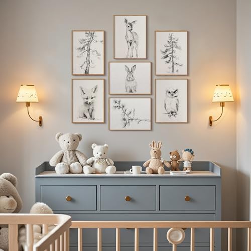 Vintage Nursery Wall Art Woodland Animal Canvas Decor Baby Room Wall Art Forest Animal Pictures Kids Tree Prints Posters Nature Deer Fox Painting Nursery Artwork for Bedroom 8x10x7 Inch Unframed - Image 6