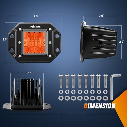 Nilight 2 PCS 42 W Flush Mount LED Light Pods Amber Spot Flood Combo Beam