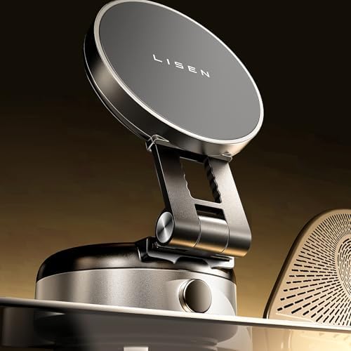 LISEN Portable for iPhone 17 Electric Vacuum Suction Phone Holder for Car MagSafe, Magnetic Phone Holder for Car Suction Cup Phone Mount Foldable for iPhone 17 Pro Max Air /16/15/14/13/12 Kits