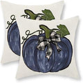 Fall Pillow Covers 18x18 Set of 2 Dark Blue Pumpkin Leaves Fall Decor Pillowcase Autumn Harvest Thanksgiving Decorative Outdoor Throw Pillow Covers Linen Farmhouse Cushion Case for Couch Home by Gohdiwh