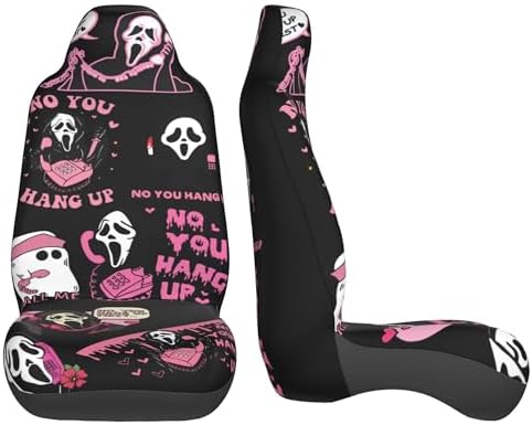 Halloween Ghost 2 Front Car Seat Covers for Car Truck Sedan SUV, Car Gifts, Durable Automotive Seat Covers, Breathable Bucket Seat Covers, Protective Interior Accessory (Black Ghostface)