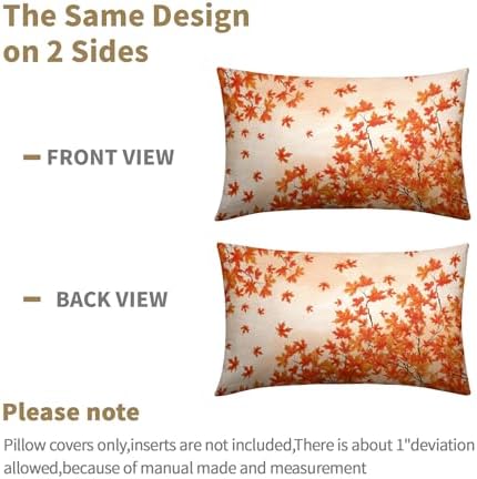 Fall Maple Leaves Throw Pillow Covers 12x20 Set of 2 Thanksgiving Orange Leaf Pillow Covers Autumn Foliage Watercolor Pillowcase for Kitchen Sofa Outdoor Couch Bedroom Living Room Decoration - Image 6