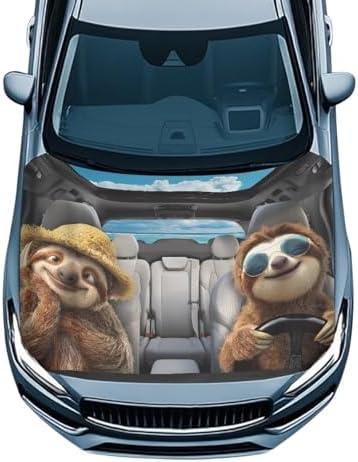 Driving Sloth Car Windshield Sunshade Cover, Waterproof Breathable Half Car Cover Blocks UV Rays for All Season - Fit Most Cars, SUV