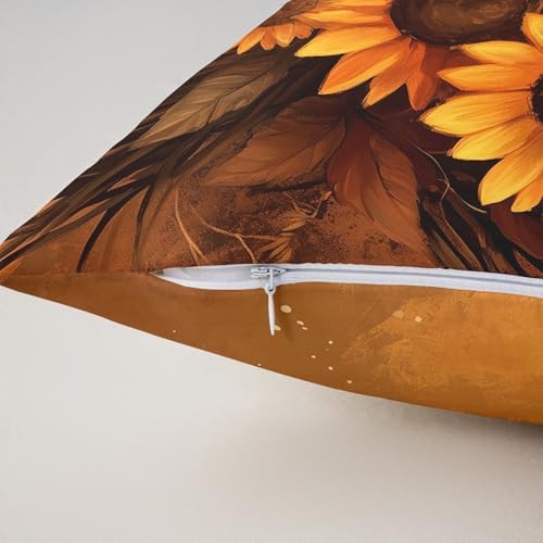 Manfei Sunflower Pack of 2 Pillow Covers,Rustic Farmhouse Flowers Wheat Soft Square 18"x18" Cushion Case,Autumn Harvest Retro Yellow Brown Throw Pillow Covers,Double Sides - Image 5