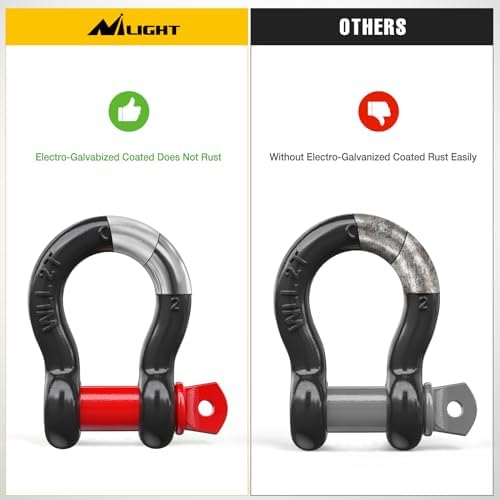 Nilight 4 PCS Small 1/2" D-Ring Shackles | 2 Ton (4409 lbs) Capacity Heavy Duty Off-Road Recovery Shackle Kit for Cars and Other Applications for Tie Downs Towing Black & red