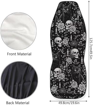 Bulopur Halloween Car Seat Covers Set Non-Slip Breathable 2 Piece Car Seat Covers Front Seats Only Universal Vehicle Accessories for Halloween Decor, Black Cat Skull