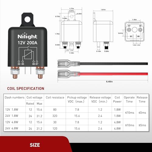 Nilight 2PC 12V 200A 4 Pin SPST Starter Relay W/Copper Lugs for Car RV
