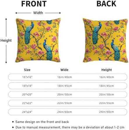 KiuLoam Chinoiserie Peacock Pillow Covers 20x20 Inch Set of 2, Vintage Floral Bird Yellow Decorative Throw Pillows, Rustic Farmhouse Outdoor Square Cushion Cases for Sofa Couch Bed Home Decor - Image 4