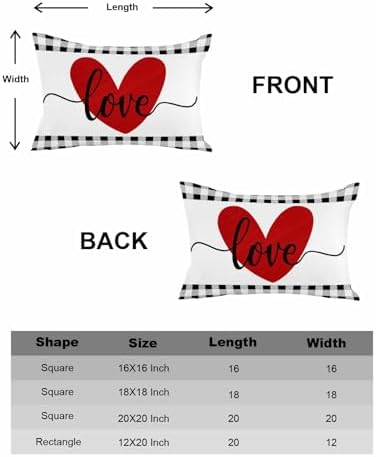 Red Valentine's Day Love Heart Pillow Covers 12x20 Inch Set of 2, Buffalo Plaid Decorations Outdoor Throw Pillow Covers, Holiday Linen Square Pillowcases for Sofa Couch Bedroom Patio Decorative - Image 6