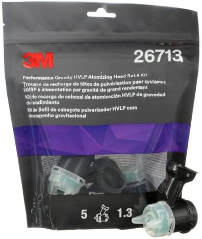 3M Performance Gravity HVLP Atomizing Head Refill Kit, 26713, Size 1.3, Green, for use with Performance Spray Gun and PPS 2.0 Paint Cups, 5 Pack by 3MAutomotive