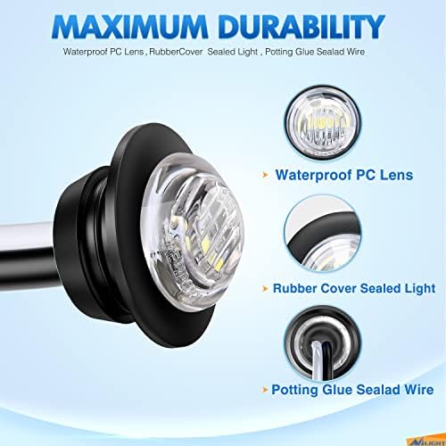 Nilight 3/4" Round LED Clearance Marker Lights,White, 10-Pack