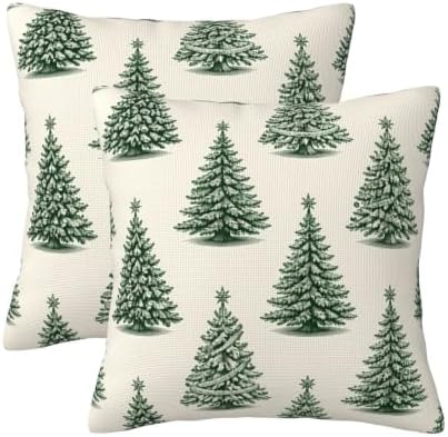 Green Christmas Tree Pillow Covers 18x18 Set of 2 Winter Holiday Decor by KiuLoam