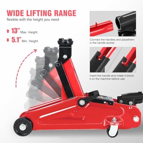 DNA MOTORING 2 Ton Low Profile Hydraulic Floor Jack, Red, 4000 lbs Capacity - Image 3