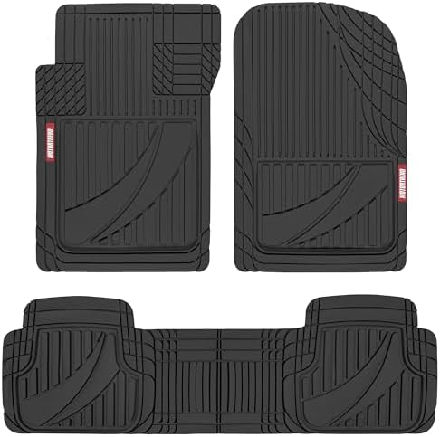 Motor Trend FlexTough™ Advanced Black Rubber Car Floor Mats – Heavy Duty Trim to Fit All Weather Floor Mats for Cars Truck SUV - Automotive Car Interior Floor Liner Protection - Universal Fit