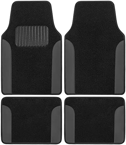 BDK Carpet Floor Mats for Cars, Two-Tone Carpet Car Mat with Faux Leather Accents, Automotive Floor Mat Sets with Built-in Heel Pad, Stylish Interior Car Accessories Grey