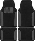 BDK Carpet Floor Mats for Cars, Two-Tone Carpet Car Mat with Faux Leather Accents, Automotive Floor Mat Sets with Built-in Heel Pad, Stylish Interior Car Accessories Grey