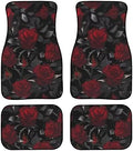 Garden Car Accessories Floor Mats 4PCS, Red Rose Rubber Front and Rear Mats Non-Slip Floor Mats, Vintage Thron Floral All Season Heel Pad Fit for SUV Van