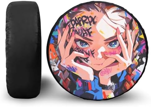 Anime Girl Spare Tire Cover, Wheel Protectors Tire Cover Universal for Trailer RV SUV Truck Camper Travel, Available in 5 Sizes from 14 to 18 Inches, 18" Fits Tire Diameter 33"-34"