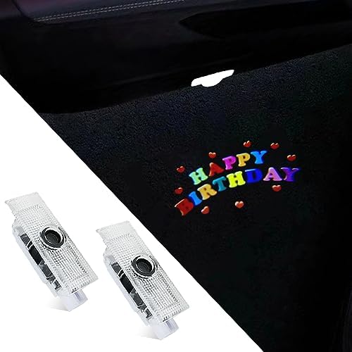 2 PCS Car Door Logo Lights Birthday Gift Compatible for Challenger 2015-present Courtesy LED Ghost Shadow Light Projector Lamps Accessories Birthday Gift (Happy Birthday)
