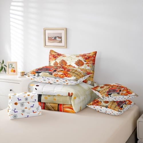 Erosebridal Thanksgiving Pumpkin Bed in A Bag Queen Comforter Set 7 Piece - Image 5