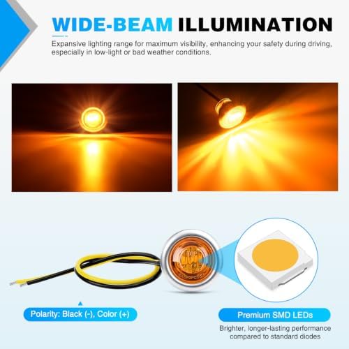 Nilight 3/4" Round Marker Lights 10PCS Amber Side Bullet Clearance Light